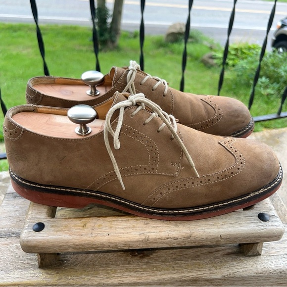 EUC Johnston & Murphy Men's Tan Sheepskin Suede Wingtip Oxford Sz 12M 20-3260 - Picture 6 of 13